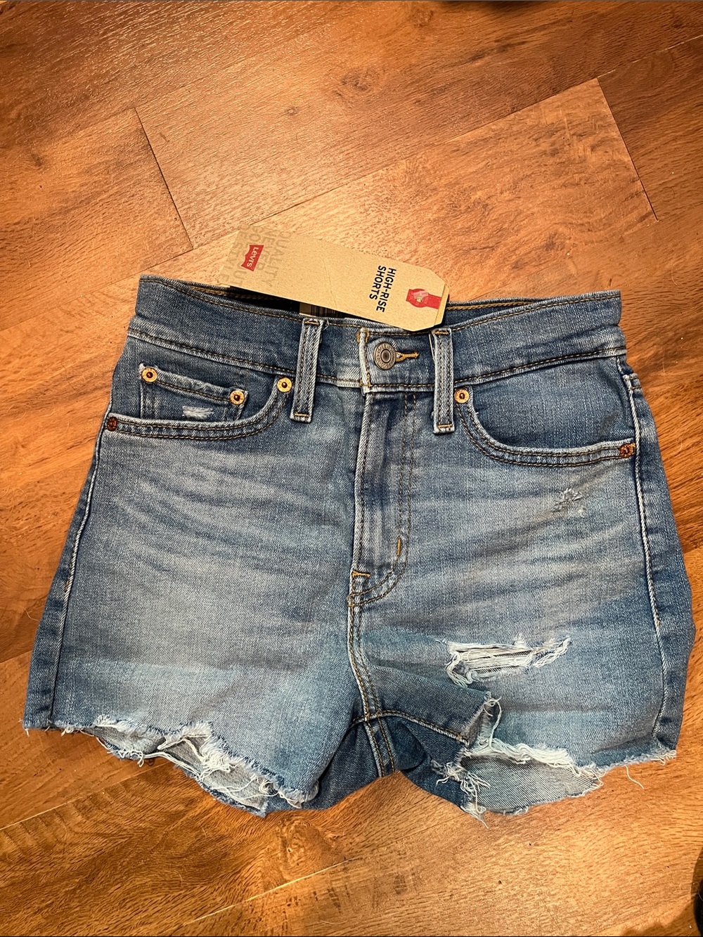 Levi's Light Blue Distressed High-Rise Denim Shorts